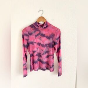 ANTHRO pink inky mesh long sleeve top / size S
